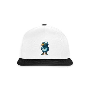 Krähe Coole Zeichentrickfigur Kawaii Clipart - Snapback Cap - Weiß/Schwarz - Vorne