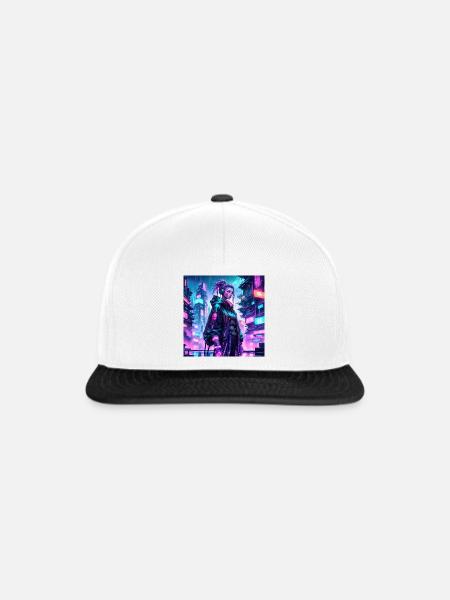 Cyberpunk Anime Girl - Snapback Cap - Weiß/Schwarz