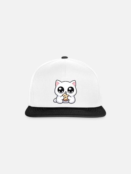 Chat kawaii mignon avec biscuit Cadeaux mignons - Casquette snapback - blanc/noir