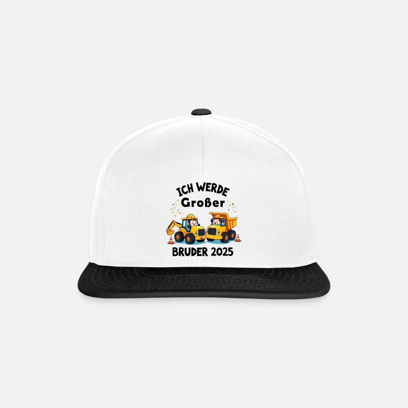 Ich Werde Großer Bruder 2025 Bagger Schwarz Kinder - Snapback Cap - Weiß/Schwarz