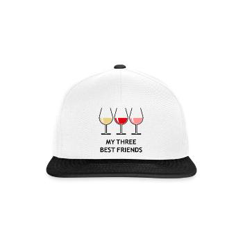 My Three Best Friends (Wein Bauchig Offen) - Snapback Cap - Weiß/Schwarz - Vorne