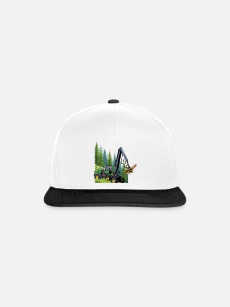 Harvester, Holzvollernter im Wald - Snapback Cap - Weiß/Schwarz