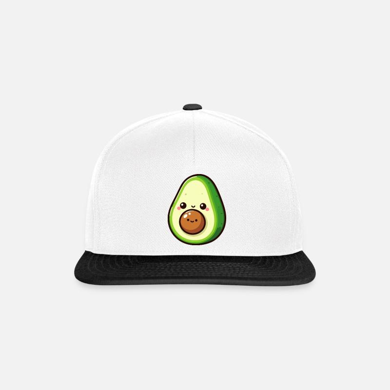 Kawaii Avocado mit entzückendem Gesicht - Snapback Cap - Weiß/Schwarz