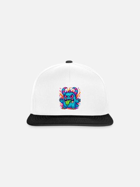 Bunter Grummel-Drache mit Zunge - Snapback Cap - Weiß/Schwarz