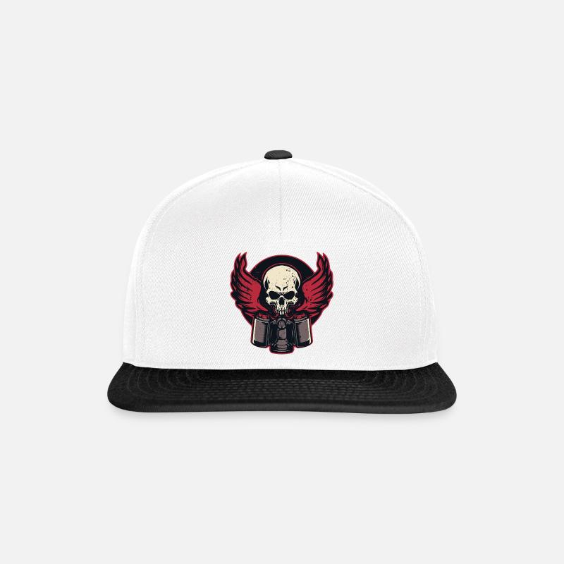 Kolben Flammender Schädel - Snapback Cap - Weiß/Schwarz