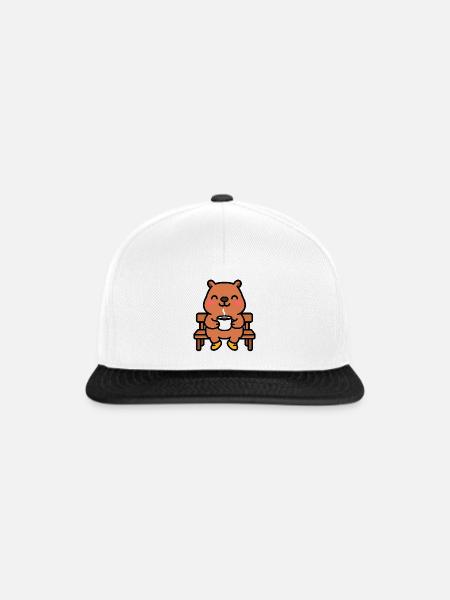 Capybara auf einer Kaffeebank - Snapback Cap - Weiß/Schwarz