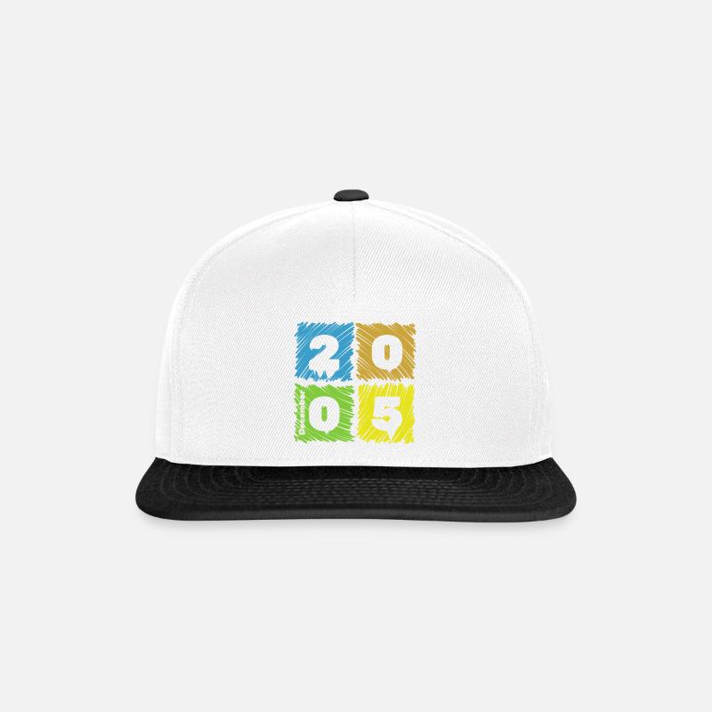 20. Geburtstag Farbige Patches since 12/2005 - Snapback Cap - Weiß/Schwarz