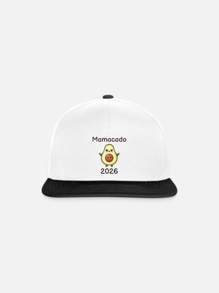 Mamacado 2026 – werdende Mama Avocado - Snapback Cap - Weiß/Schwarz