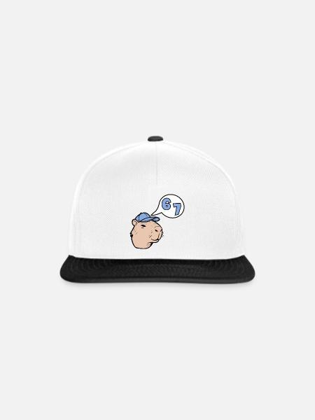 Capybara Six Seven – Antwort 67 - Snapback Cap - Weiß/Schwarz