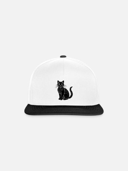 Schwarze Katze - Snapback Cap - Weiß/Schwarz