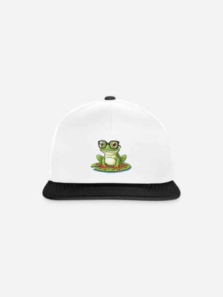 Smart Frog – lustiges Design mit Lunett - Snapback Cap - Weiß/Schwarz