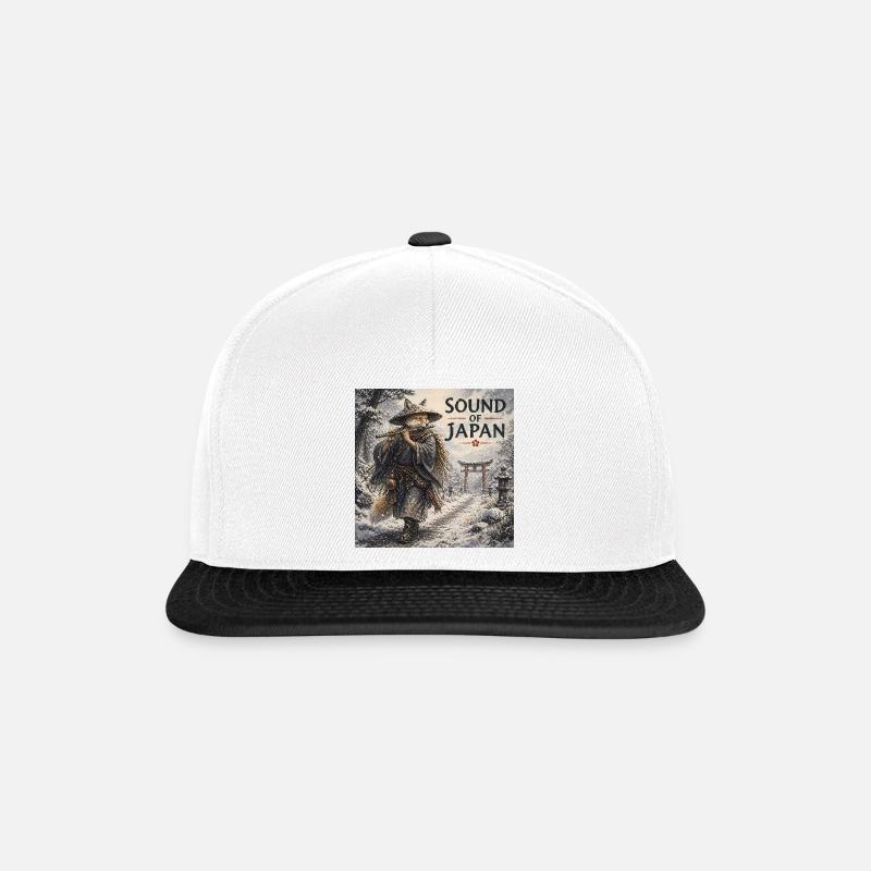 Japanisches Kitsune-Flötendesign - Snapback Cap - Weiß/Schwarz