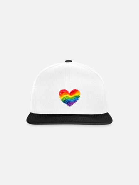 Buntes Regenbogen-Herz | Pride Acryl-Kunst - Snapback Cap - Weiß/Schwarz