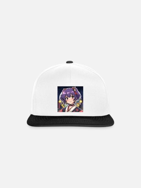 Manga-Stil-Aufkleber - Snapback Cap - Weiß/Schwarz