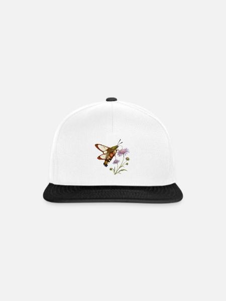 Kolibri-Sphinx (Hemaris fuciformis) - Snapback Cap - Weiß/Schwarz