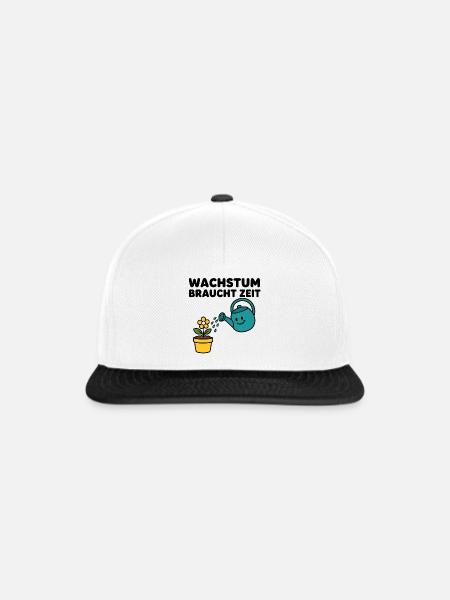 Wachstum braucht Zeit – Comic-Blume mit Gießkanne - Snapback Cap - Weiß/Schwarz