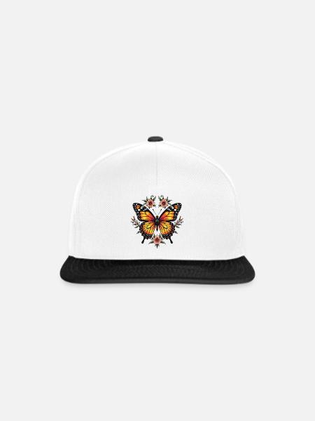 Schmetterlingsflügel mit Blumenranken - Snapback Cap - Weiß/Schwarz