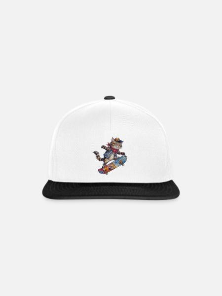 Coole Skater Katze Skateboard Design - Snapback Cap - Weiß/Schwarz
