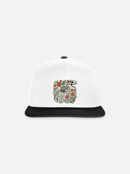 T Rex Skelett mit Blumen - Snapback Cap - Weiß/Schwarz