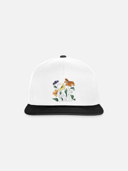 Blumen - Snapback Cap - Weiß/Schwarz