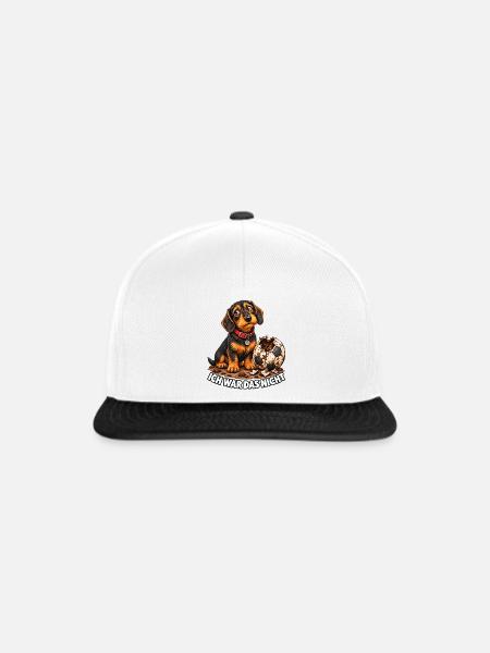 Ich war das nicht – Dackel Fußball - Snapback Cap - Weiß/Schwarz