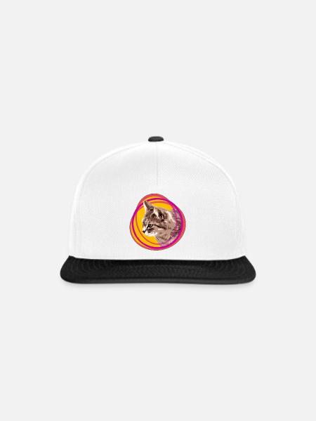 Katzengesicht im Psychedelic-Ring - Snapback Cap - Weiß/Schwarz