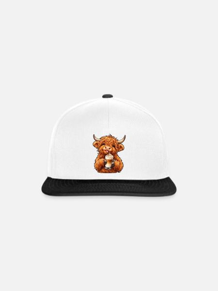 Highland Cattle mit Latte Macchiato - Snapback Cap - Weiß/Schwarz