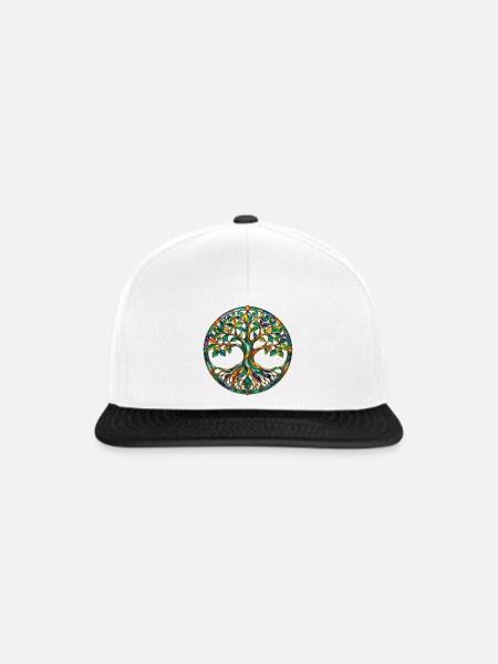 Bunter Lebensbaum - Snapback Cap - Weiß/Schwarz