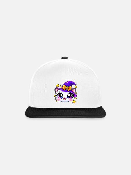 Lila Sternen-Hexenkatze - Snapback Cap - Weiß/Schwarz