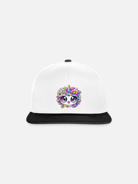 Kawaii Regenbogeneinhorn - Snapback Cap - Weiß/Schwarz