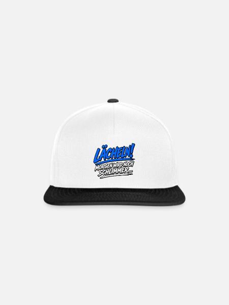 Lächeln! Blaues Pinsel-Statement - Snapback Cap - Weiß/Schwarz