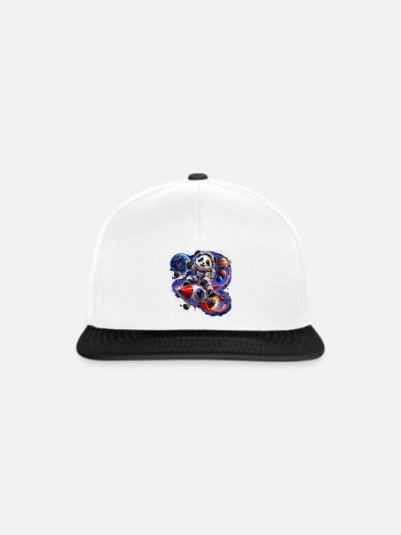 Panda Astronaut auf Weltraumrakete - Snapback Cap - Weiß/Schwarz