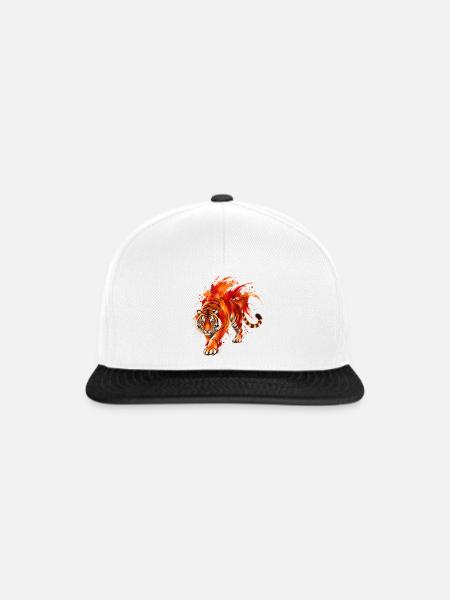 Wasserfarbiger Tigerimpression - Snapback Cap - Weiß/Schwarz