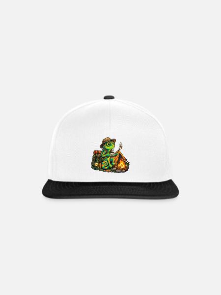Chamäleon beim Camping - Snapback Cap - Weiß/Schwarz