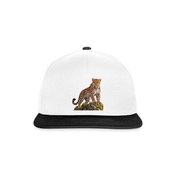 Leopard Realistisch auf Felsen - Snapback Cap - Weiß/Schwarz - Vorne