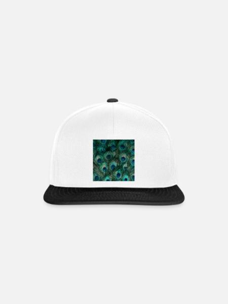 Smaragdgrüne Pfauenfedern - Snapback Cap - Weiß/Schwarz