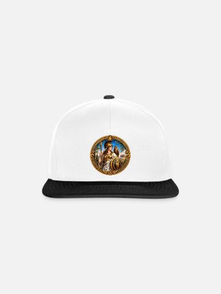 Athene mit Speer, Schild und Eulen - Snapback Cap - Weiß/Schwarz