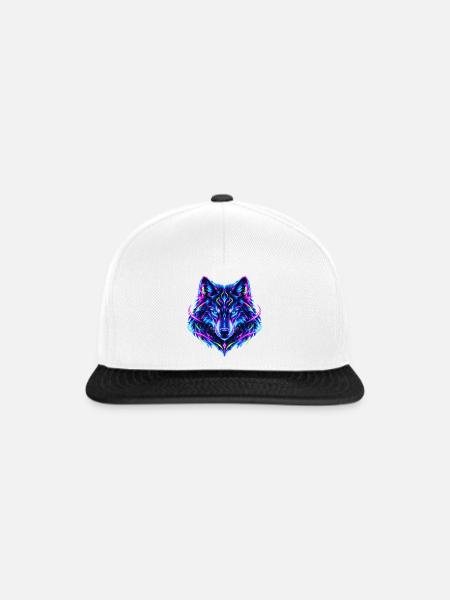 Leuchtender Neon Wolf - Snapback Cap - Weiß/Schwarz
