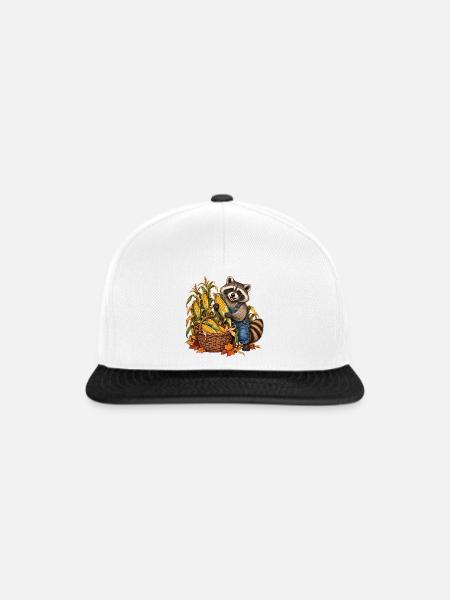 Waschbär bei der Maisernte - Snapback Cap - Weiß/Schwarz