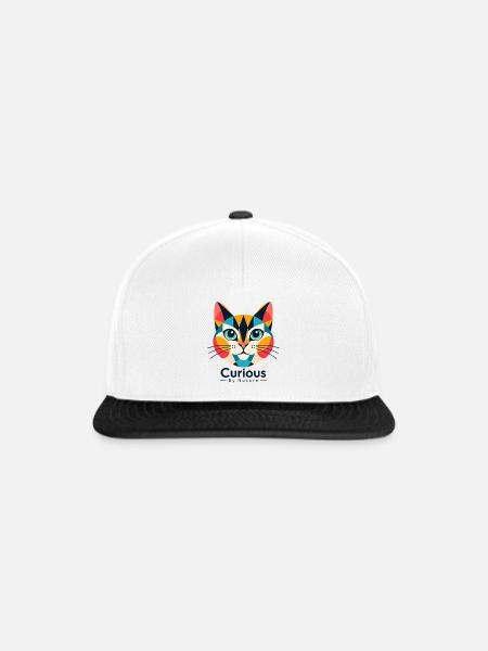 Farbenfrohe Geometrische Katzenmaske - Snapback Cap - Weiß/Schwarz