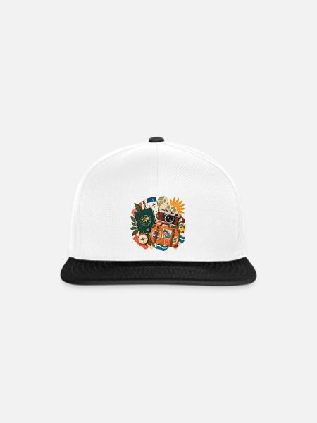Wanderlust Collage Kamera Koffer - Snapback Cap - Weiß/Schwarz