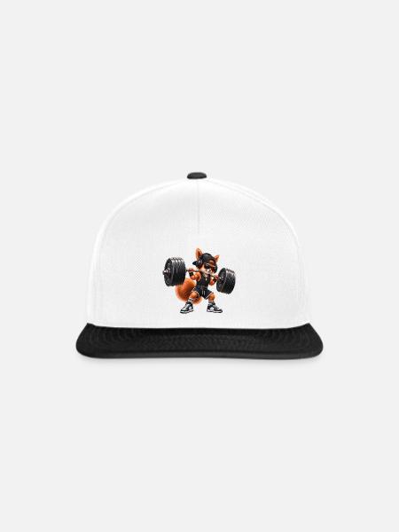 Fitness Eichhörnchen Gym Muskeln Bodybuilding - Snapback Cap - Weiß/Schwarz