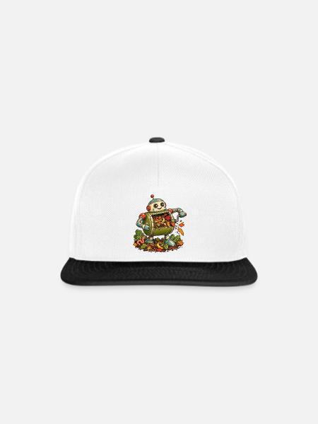 Herbstroboter mit Falllaub - Snapback Cap - Weiß/Schwarz