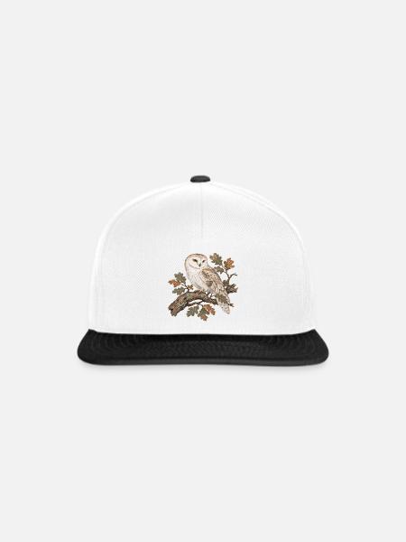Eule auf Eichenlaub im Herbst - Snapback Cap - Weiß/Schwarz