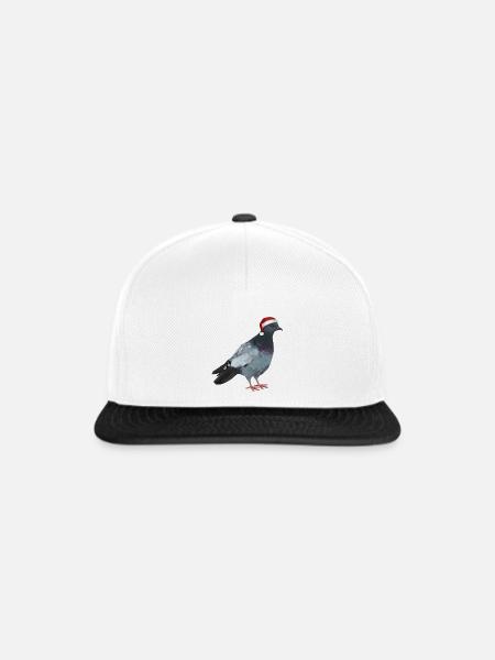 Weihnachtstaube - Taube mit Weihnachtsmütze - Snapback Cap - Weiß/Schwarz