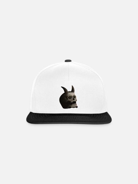 Dunkler Totenkopf mit Hörnern - Dämonenschädel - Snapback Cap - Weiß/Schwarz