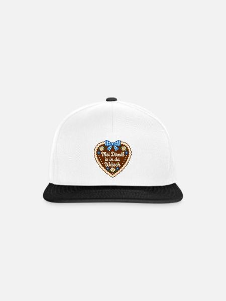 Dirndl in der Wäsch – Lebkuchenherz - Snapback Cap - Weiß/Schwarz