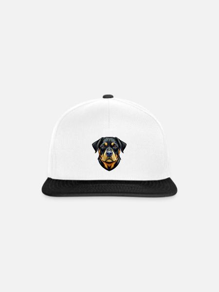 Rottweiler-Hundekopf - Snapback Cap - Weiß/Schwarz