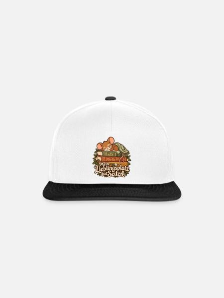 Mein Lieblingsplatz am Bücherstapel - Snapback Cap - Weiß/Schwarz