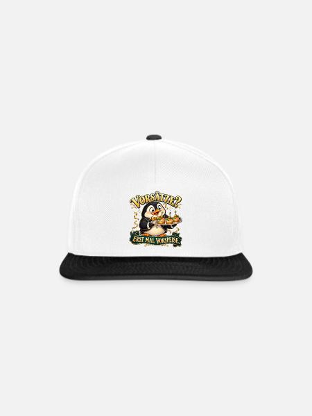 Pinguin mit Vorspeise - Snapback Cap - Weiß/Schwarz